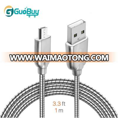 GuoBuy Stainless Metal Fast Charging & Data Transfer Cord Micro USB Cable for Android Phones