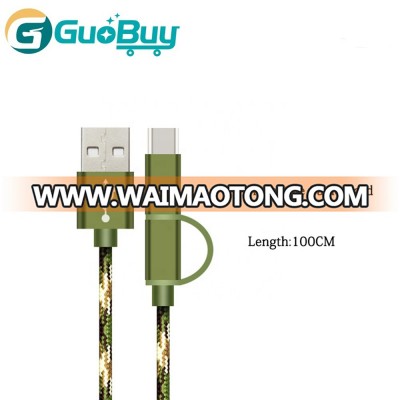 2-in-1 2A USB 3.1 Type C Cable and Micro USB Nylon Braided High Speed Sync and Charging Cable Cord for Android Phones