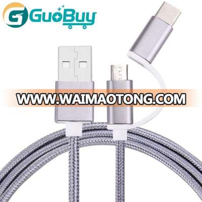 1m/3FT 2in1 USB Micro Wire Type C Cable 2A Fast Charge Braided Aluminum Phone Data Cord for Android Phones