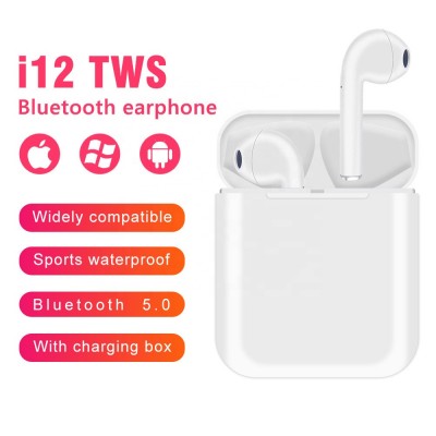 Top Sales Mini i12 TWS Touch Headphones Wireless Blue tooth Earbuds Double 5.0 Earphone Headphone